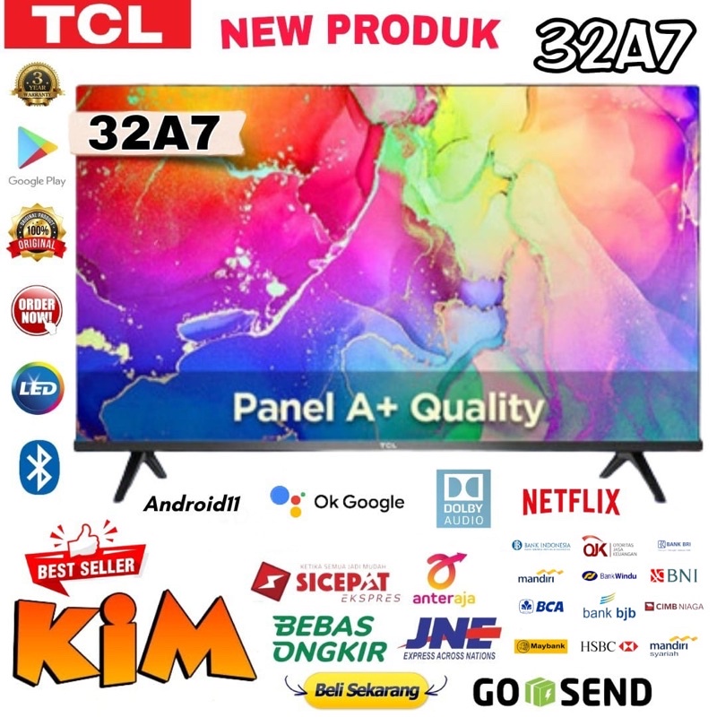 TCL LED TV 32 inch 32A7 SMART ANDROID 11.0 HDR DOLBY AUDIO - PANEL A+