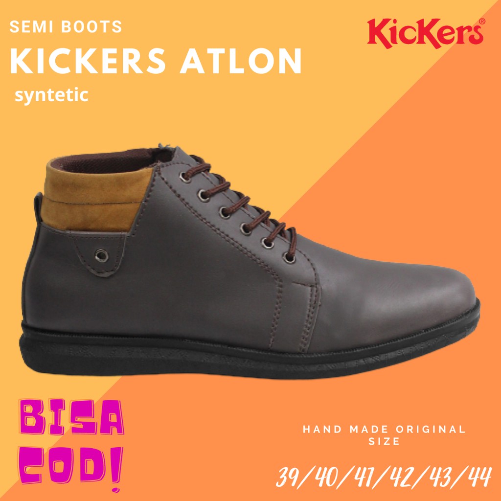 SIAP KIRIM! Sepatu Semi Boots Pria Kickers Atlon Coklat Bertali Kasual Formal Kerja Kantor Premium