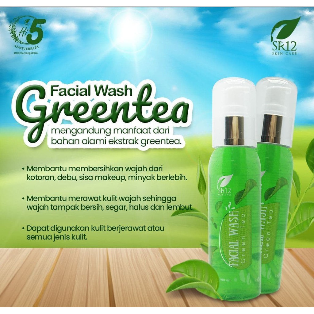 SR12 FACIAL WASH GREEN TEA 100ml Sabun Kulit Berminyak Oily Gel Sabun Atasi Jerawat BPOM Aman Halal