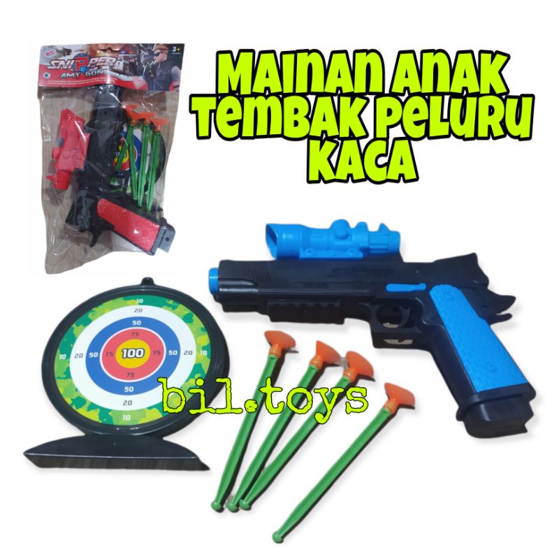 MAINAN ANAK LAKI LAKI TEMBAK TEMBAKAN PELURU NEMPEL DI KACA MAINAN PISTOL PELURU MURAH KANTONG MTC