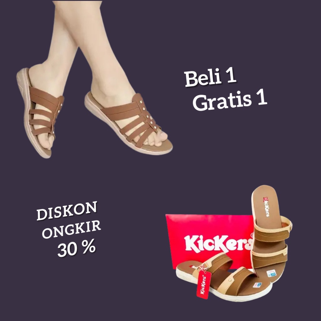 Invincible Sandal Slop Wanita Flat Teplek Terbaru Kkinian Sendal Selop Perempuan Slip Cewek Slide Ibu Pesta Kondangan-BELI SATU BONUS SATU