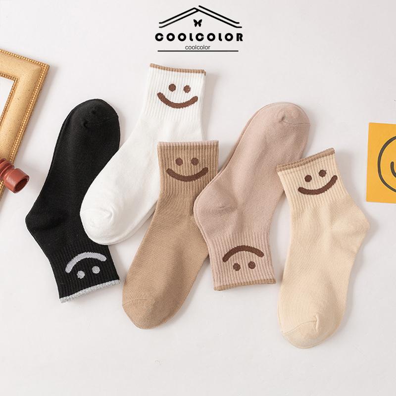 CODKaus Kaki Wanita Mid-tube Cute Smiley College Style Kaus Kaki Trendi Musim Gugur Musim Dingin Musim Semi Musim Panas- cl