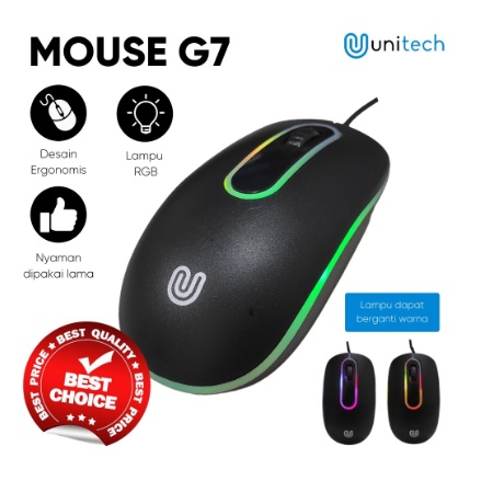 itstore Optical Mouse G7 Unitech Wired Kabel USB 1200DPI LED Black Mouse Usb