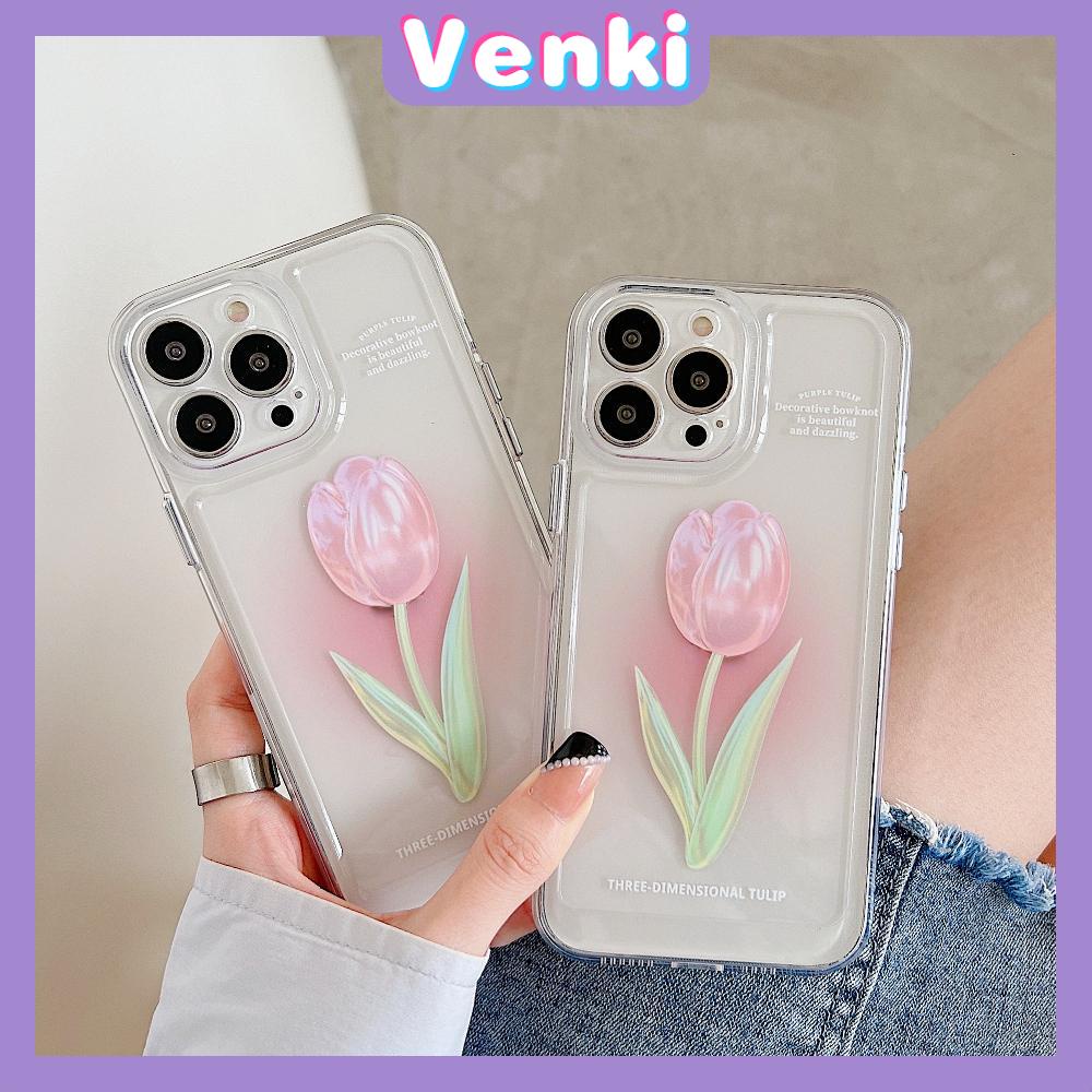 iPhone Case Luxury Silicone Soft Case Clear Case Shockproof Protection Camera Pink Tulip Flower Compatible For iPhone 11 iPhone 13 Pro Max iPhone 12 Pro Max iPhone 7Plus iPhone xr