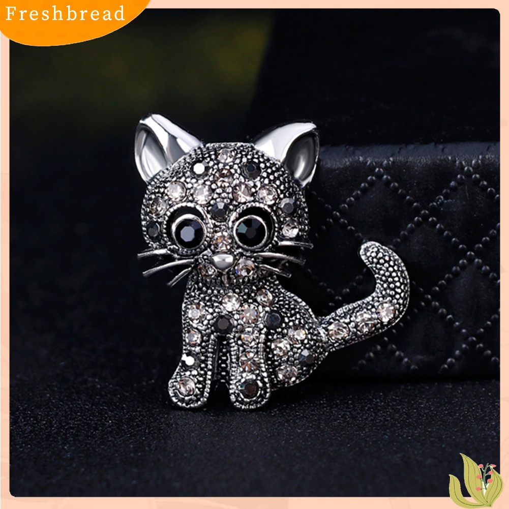 [ TERLARIS]Vintage Women Girls Lovely Cat Kitten Rhinestone Collar Brooch Pin Party Jewelry