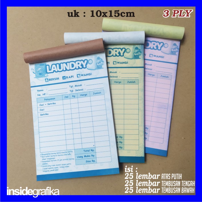 

Nota Laundry Rangkap 3 Ply Tembusan Kwitansi Cuci Bon Baju Kuitansi Binatu Struk Loundri Invoice Laundri Faktur Loundry Satuan Londri Kiloan