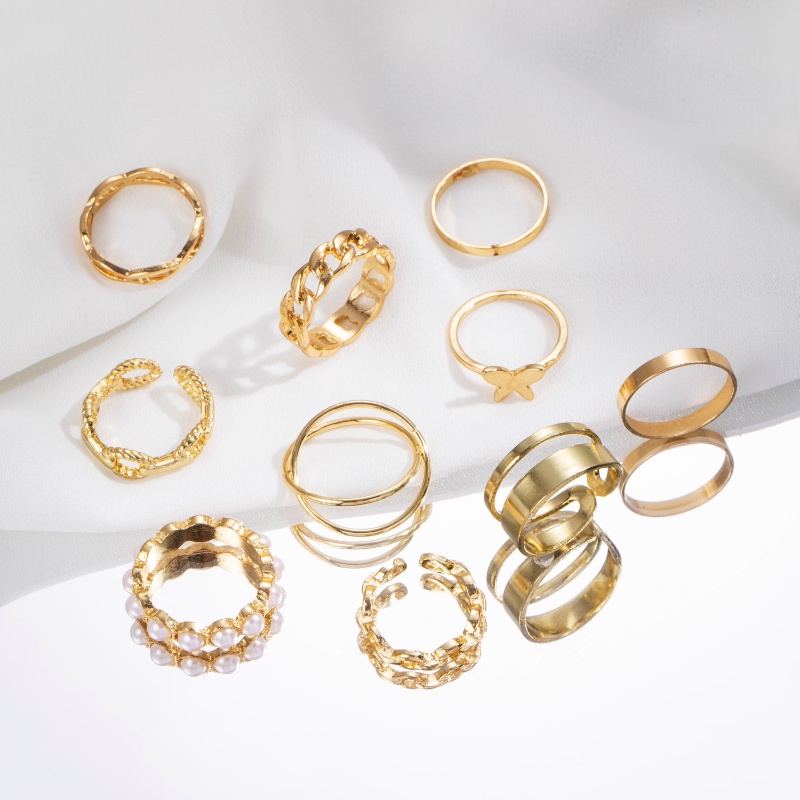 10 piece set butterfly pearl ring fashion adjustable ring set for women