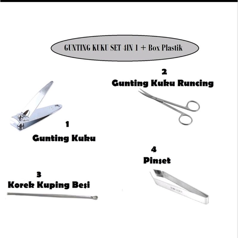 Stainless Manicure Set 4in1 Gunting Kuku Set Korek Kuping Jepitan Bulu Import Best Seller