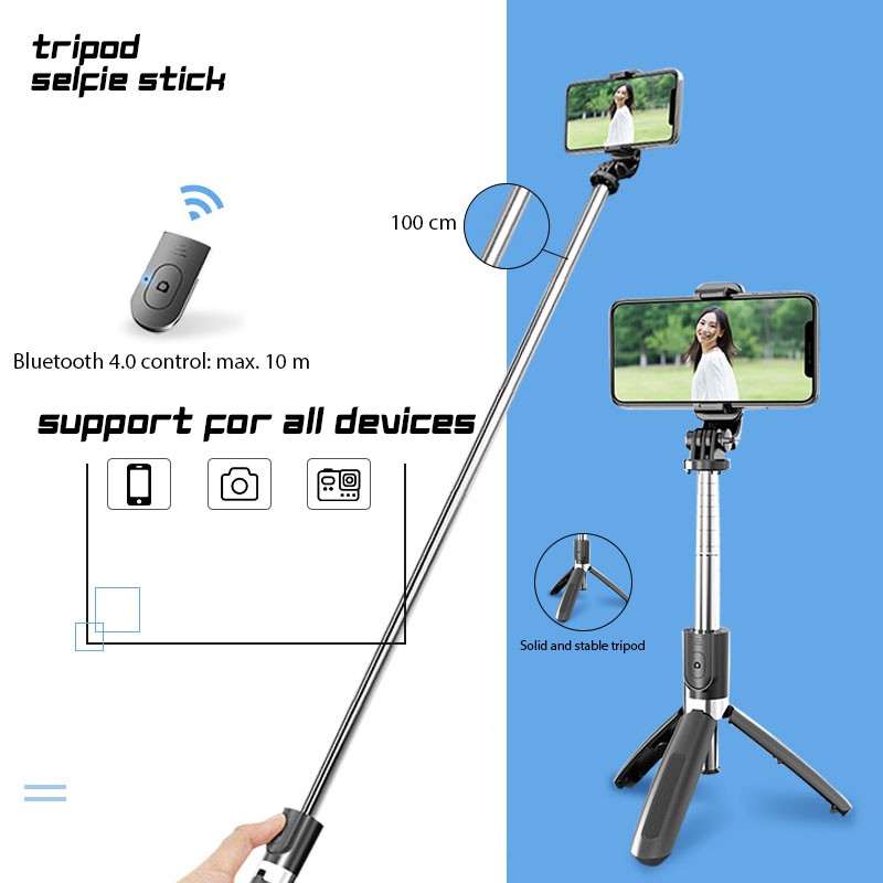 3 in 1 Phone Holder, Selfie Stick and Tripod with Bluetooth Remote - Tongsis Tomsis Bluetooth