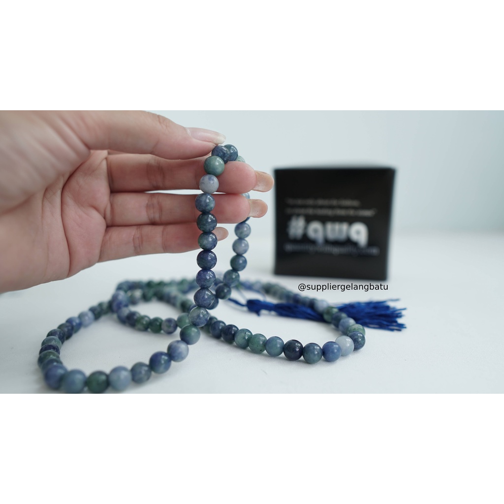 tasbih batu LAZURIT BIRU HIJAU 8mm 99 butir tasbeh BERSERAT TEMBUS