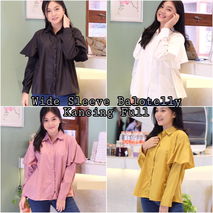 TRENDY  Pakaian atasan ibu wanita blouse set Korea atasan kancing depan Baju busui Wide Sleeve spe