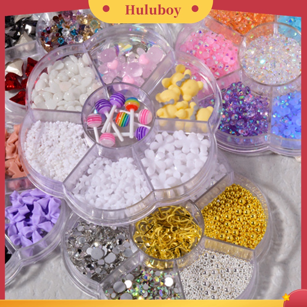 Huluboy Huluboy♡ 1 Kotak Perhiasan Berlian Imitasi Bentuk Pita Beruang Mutiara Untuk Dekorasi Nail Art