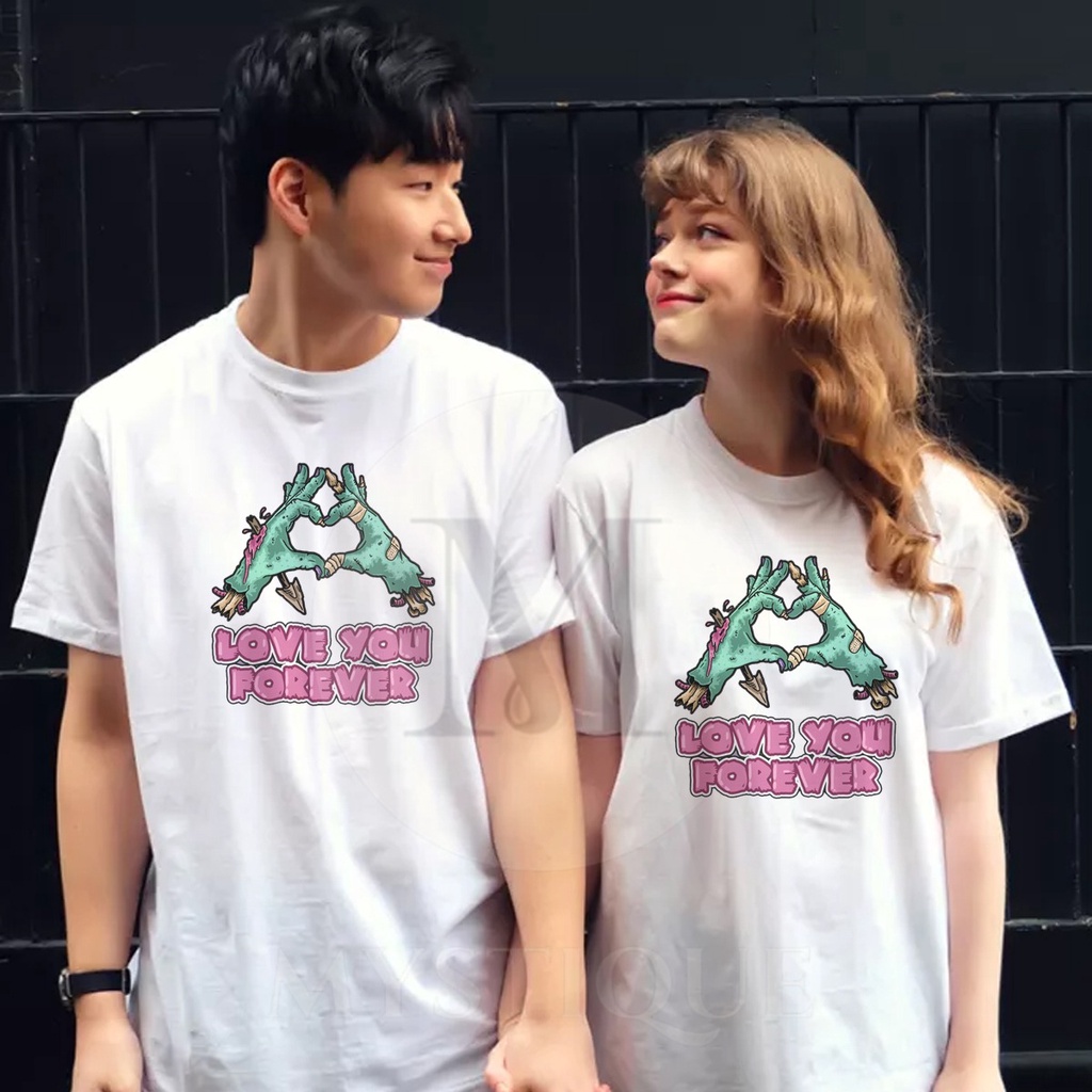 MYSTIQUE.ID-BAJU KAOS COUPLE ZOMBIE  LOVE YOU FOREVER T-SHIRT LUCU DAN AESTHETIC