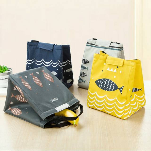 Tas Bekal Motif Ikan Tas Insulin Lunch Bag Kain Oxford Praktis