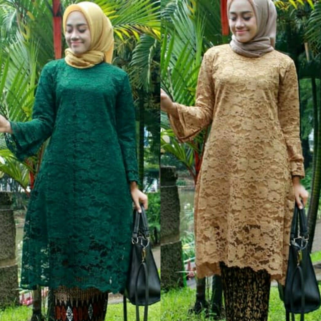 Atasan Kebaya Brukat Long Cape Hijau dan Grey