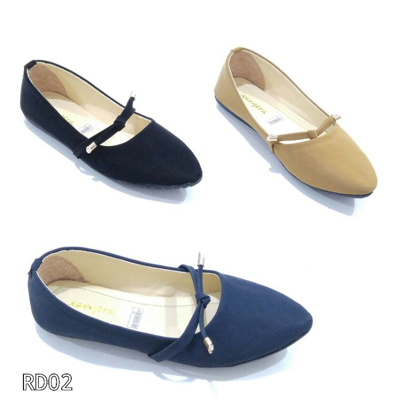 BIG SALE Borneo Sepatu Wanita Flat Flatshoes Bahan Sintetis  dengan Pita Kecil by Xavyera kode RD02