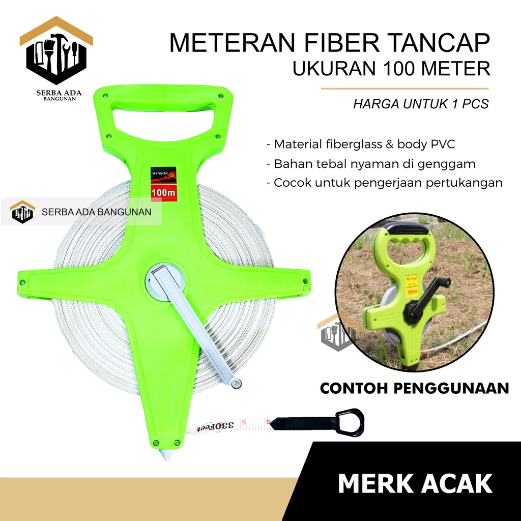 METERAN FIBER 100 METER / METERAN TANCAP TANAH 100 M 100 METER ROLL GULUNGAN FIBER