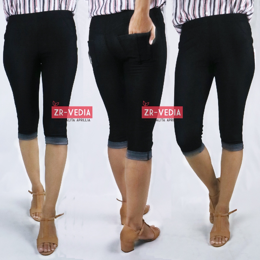 Jegging Laudya Uk Standart fit to M / PREMIUM Jeging Panjang 3/4 Polos Denim Semi Jeans Tebal Pendek