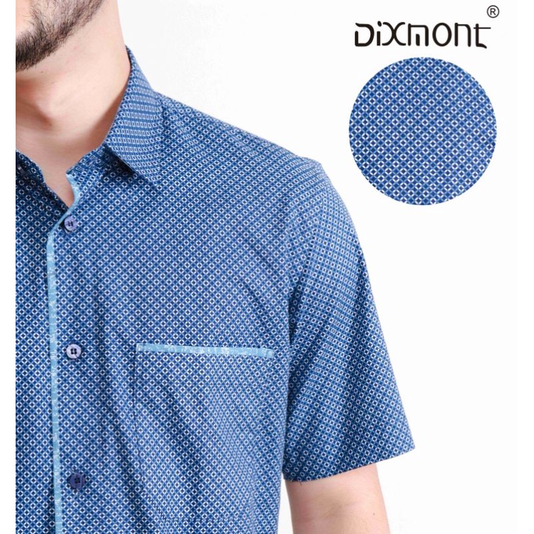 Dixmont Kemeja Pria Basic Formal Motif Lengan Pendek Hem MS02221