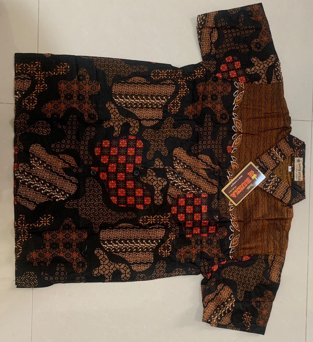 Ruzza Batik Anak Ukuran 0-15 Tahun Kemeja Motif Sekar Jagad Sogan Coklat Baju Laki-laki