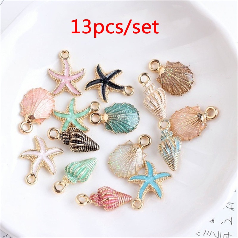 13pcs Liontin Kerang Laut Campur Handmade DIY Untuk Membuat Perhiasan