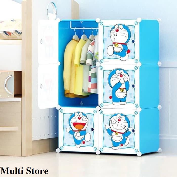 Lemari pakaian rak susun plastik lemari baju anak 6 pintu - DORAEMON