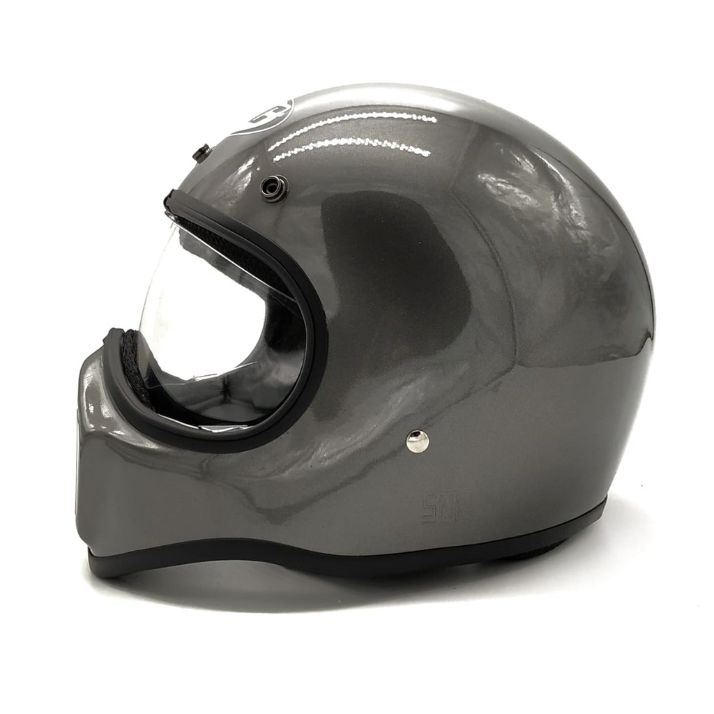 Helm Cakil HBC Polos Grey Glossy + Inner Visor ( Fullface / Retro / Klasik / Vespa )