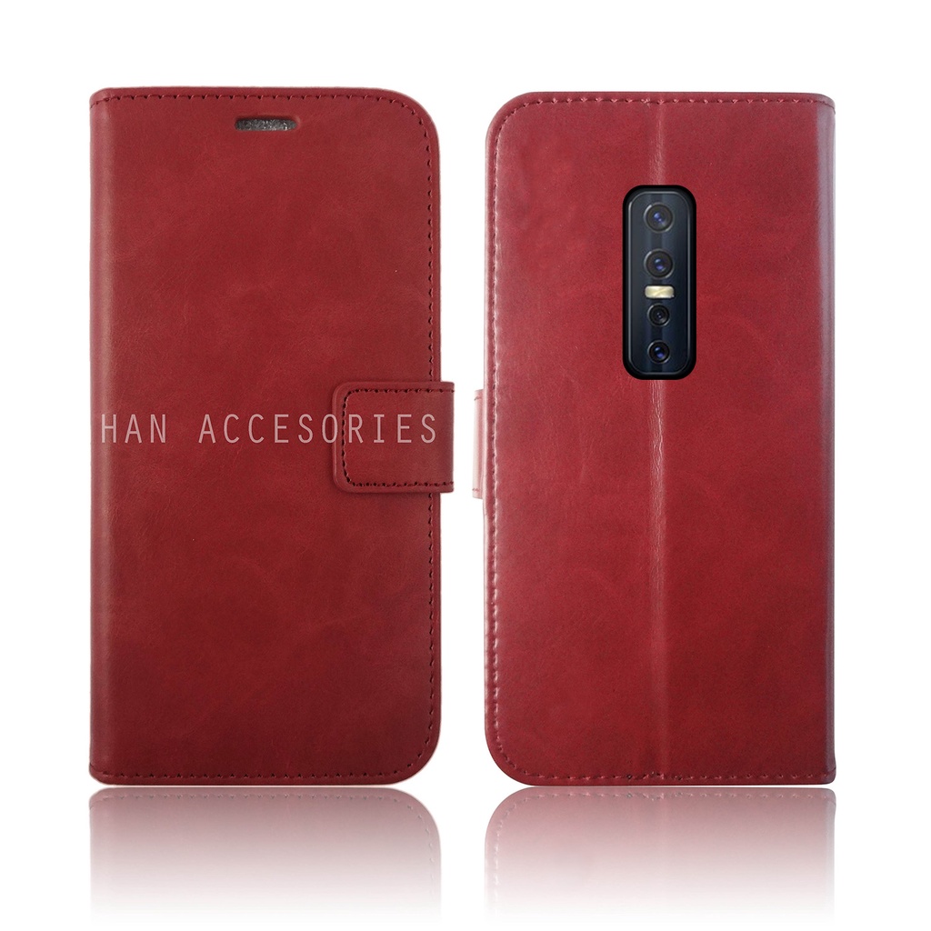 (PAKET HEMAT) Fashion Selular Flip Leather Case VIVO V15 / V15 PRO / V17 PRO Flip Cover Wallet Case Flip Case + Nero Temperred Glass