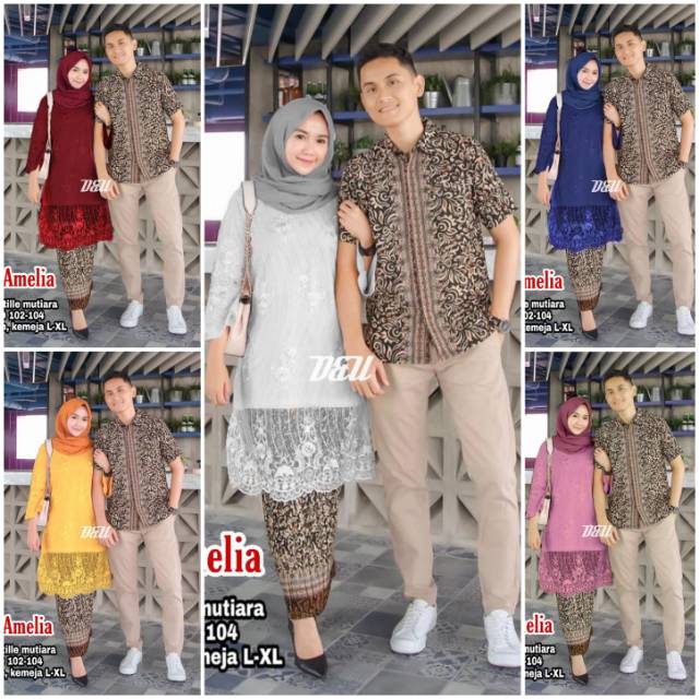 Couple kebaya tunik tile mutiara tutu batik amelia sarimbit