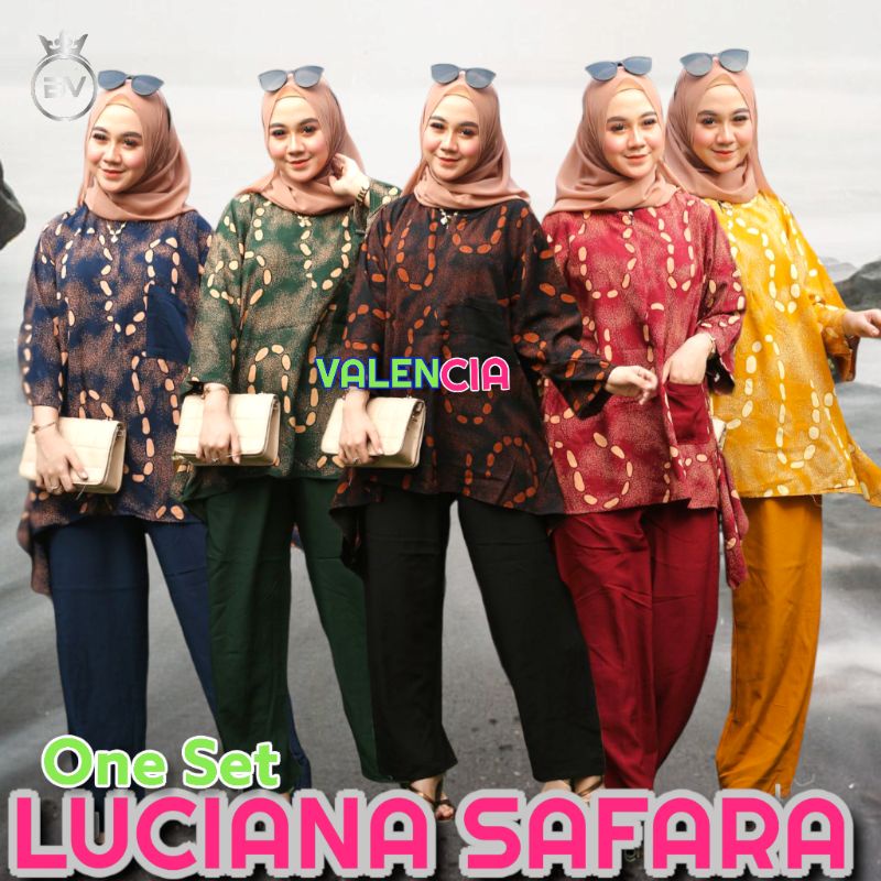 Luciana Safara One Set Wanita Rayon Premium Setelan Wanita Lengan 7/8 Set Celana Panjang Kekinian LD 110 cm