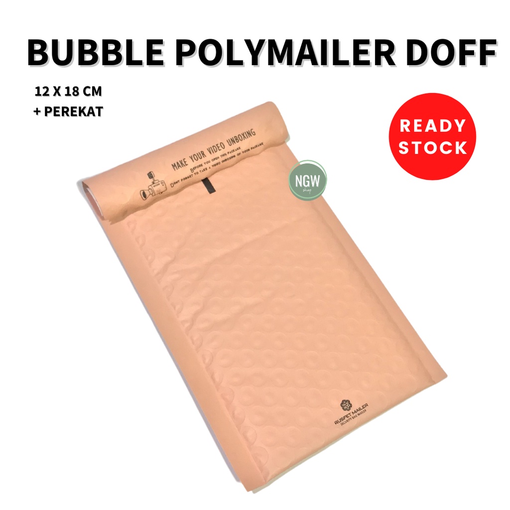 Bubble polymailer packaging amplop pink nude 12 x 18 cm+ lem doff ecer