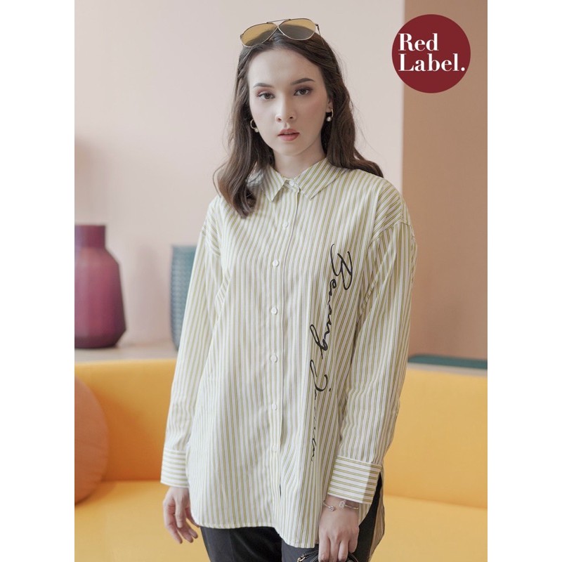 Benang Jarum Yellow Striped Printed Logo Shirt Size S