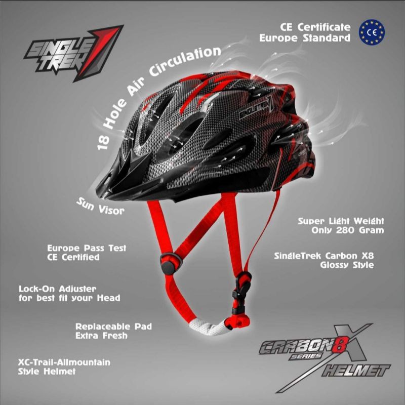 Helm sepeda SingleTrek CarbonX Plain Color MTB Roadbike Seli Lipat
