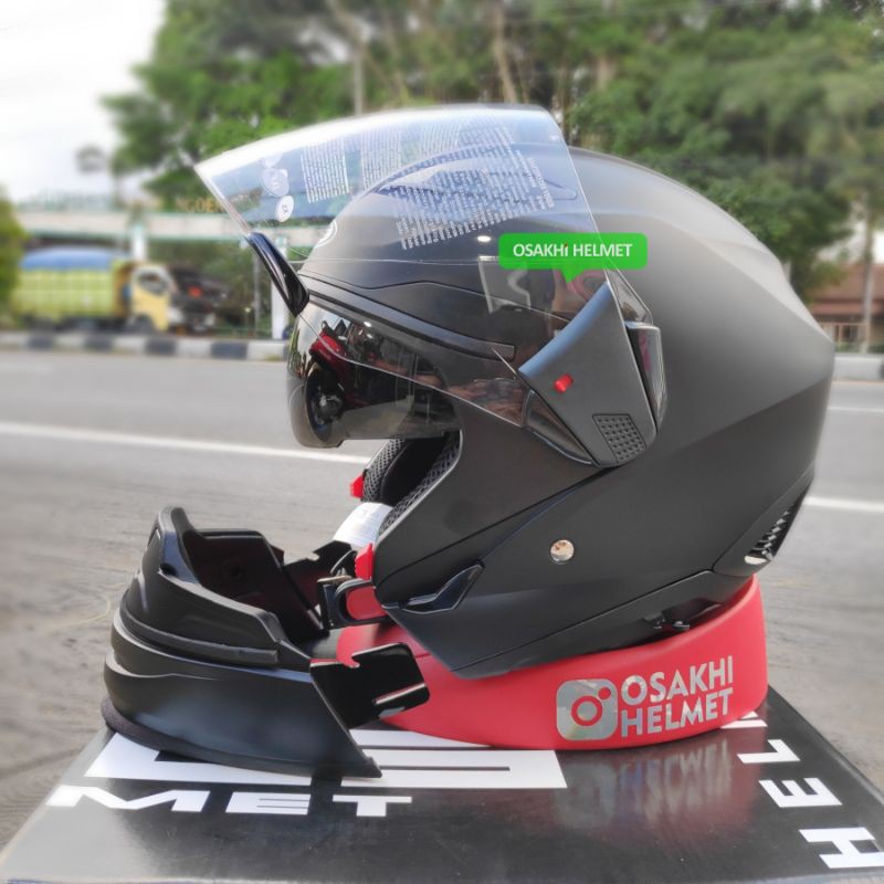 Helm Zeus ZS-611c Black Doff, 611c Hitam dop Modular FullFace OpenFace Helm Terbaik Zeus Helmet