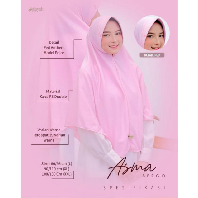 Bergo/hijab/khimar basic Asma pet antem size L, XL, XXL bahan kaos PE adem dan nyaman