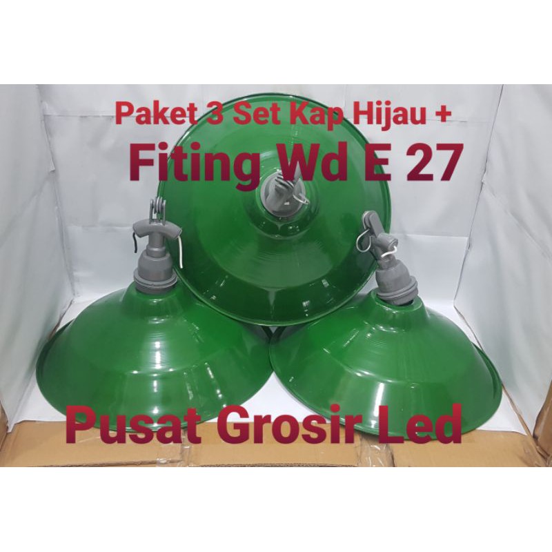 Paket 3 Pcs Kap Lampu Jalan Tudung WD Hijau E27 Set dengan Fitting WD