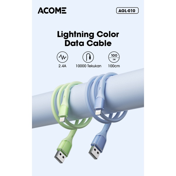 Kabel Data ACOME AGL010 Lightning Fast Charging 2.4 A 1 Meter Macaron - Garansi Resmi 1 Tahun