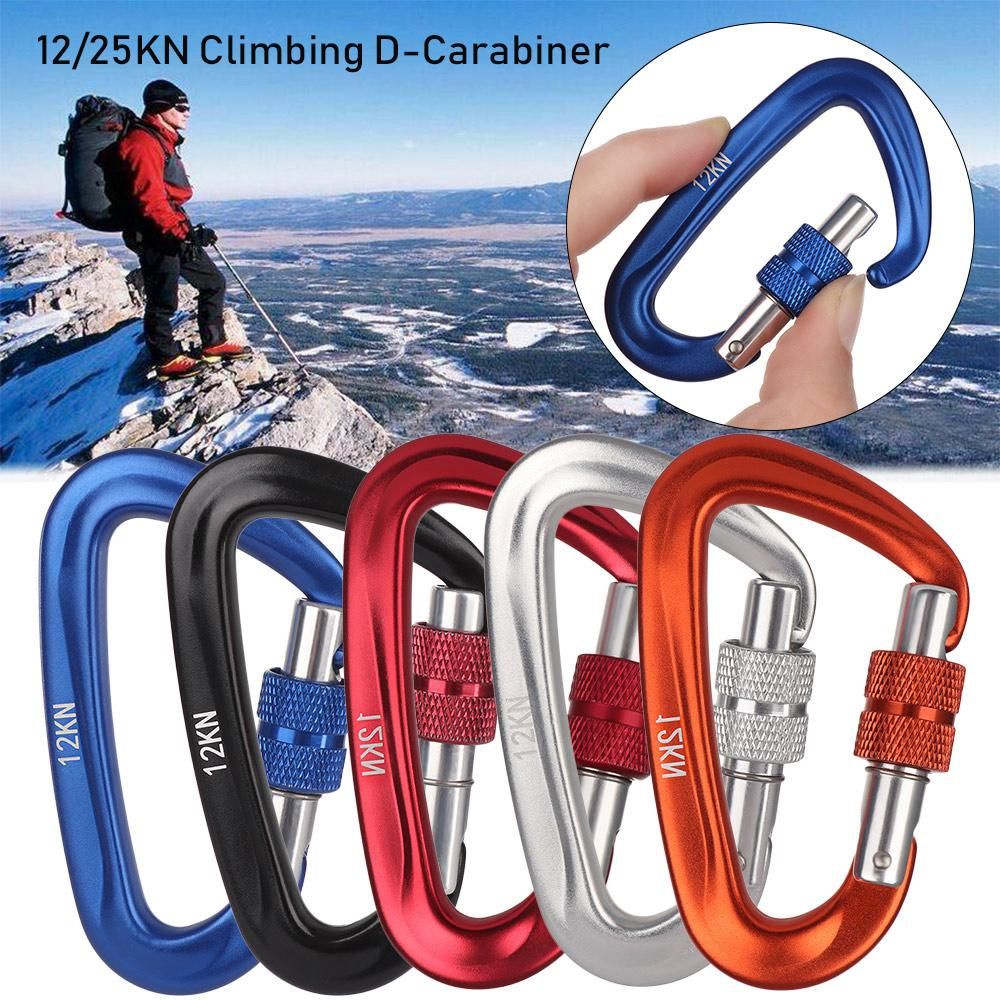 Kait Carabiner Bentuk D Bahan Aluminum 12 / 25kn Untuk Panjat Tebing