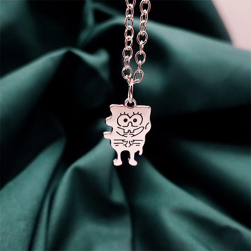 Nickolas1 Best Friend Kalung Hip Hop Liontin Sederhana Pasangan Fashion Perhiasan Paduan Baja SpongeBob