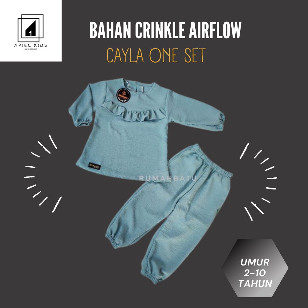 One Set Cayla Set Celana Baju Anak Perempuan Cewek Bahan Crinkle Airflow Premium