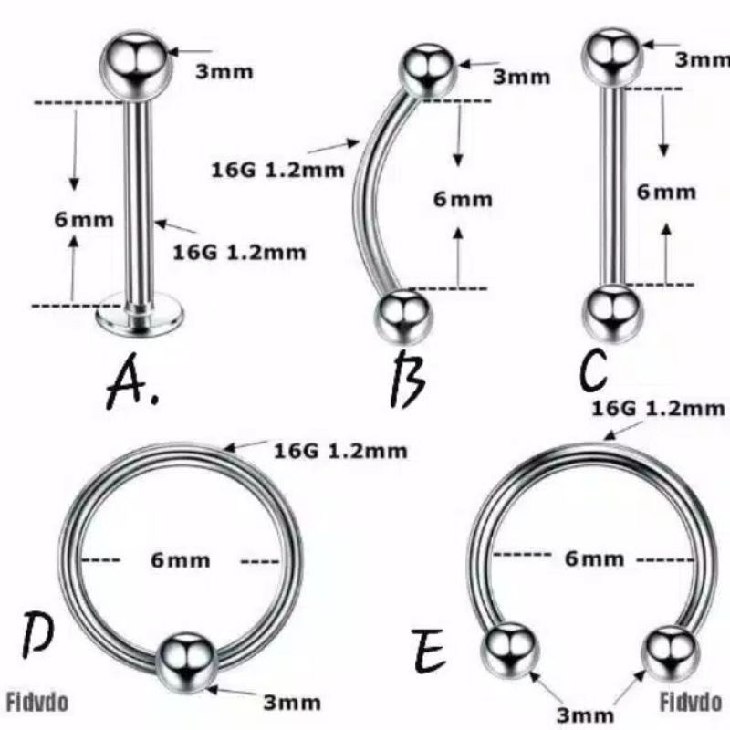 Anting Tindik Alis / Bibir / Telinga Bentuk Barbel Bahan Surgical Steel 3mm Ukuran 6mm silver