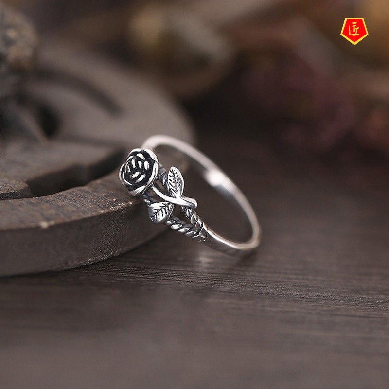 [Ready Stock]Retro 925 Silver Rose Ring for Women