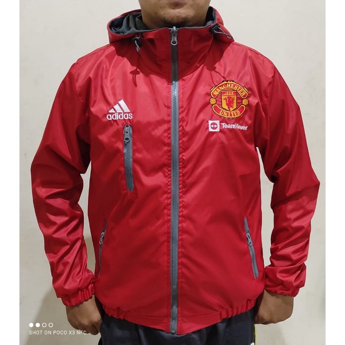 Jaket Pria Wanita Bola Motor Harian Murah Berkualitas Outdoor WindProof Tracker Bola MU Merah-2