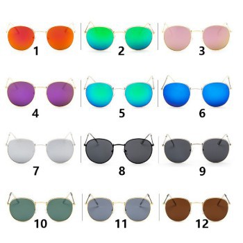 ✅COD Kacamata Hitam Round Metal Sunglasses Steampunk Men Women Fashion Retro Vintage Sun Glasses