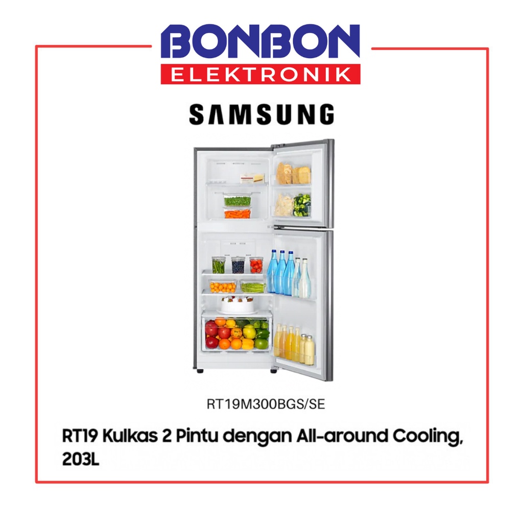 Samsung Kulkas 2 Pintu RT19M300BGS All-Around Cooling 203L RT19