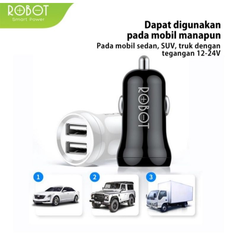 ROBOT RT-C07 Dual Output Usb Car Charger Mobil Free Kabel micro usb