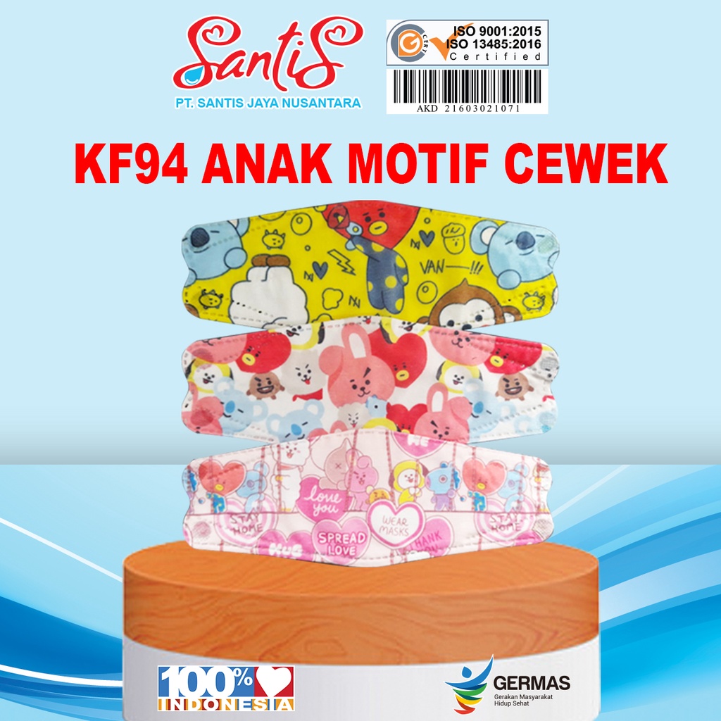 Masker KF94 Anak Motif Cewek dan Cowok  Medis by SANTIS