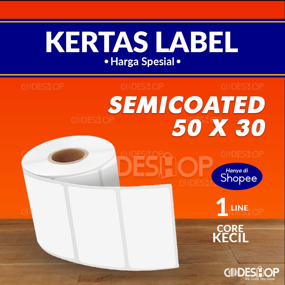 LABEL BARCODE ZEBRA SEMICOATED 50 X 30 MM KERTAS STIKER 50X30 1 LINE (1.000 PCS)