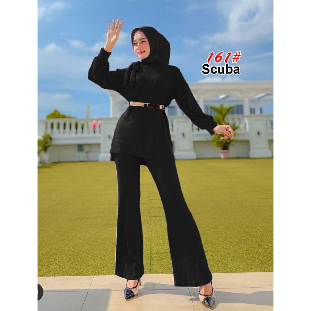 161# SET FASHION SCUBA MODIST / setelan fashion korean style scuba +FREE BELT BESI