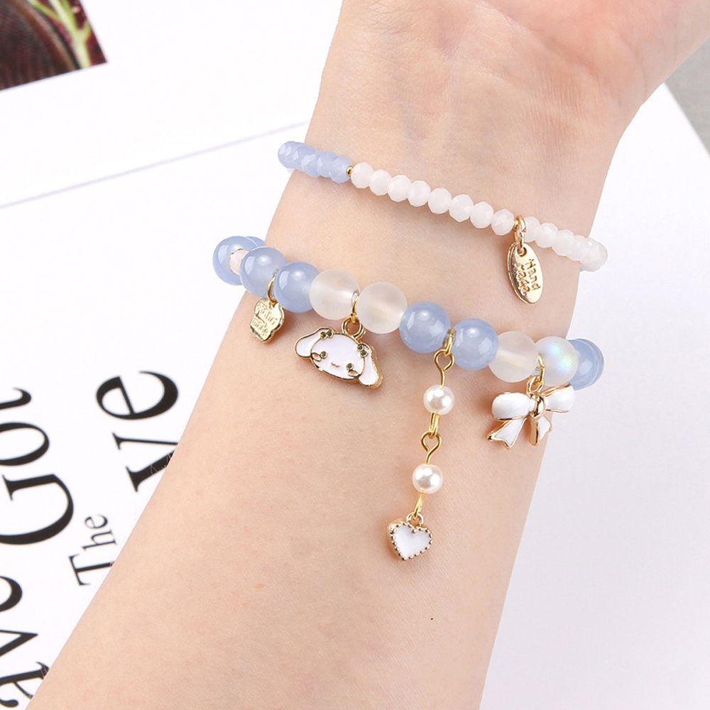 Nickolas1 Gelang Mutiara Fashion Kawaii Gadis Kuromi Mymelody Perhiasan Cinnamoroll Handmade Double-layer Tangan String